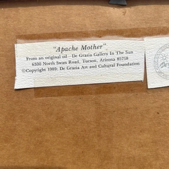 DeGrazia Art Apache Mother Baby Vtg Signed Matted Frame Southwest 12x15 - Picture 7 of 12